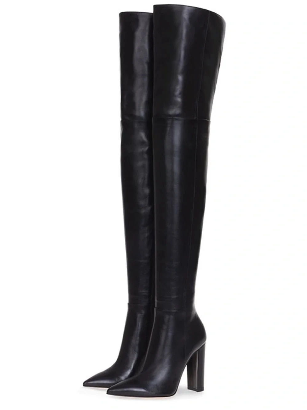 Black Over-the-Knee Pointed Toe Vegan Leather Boots